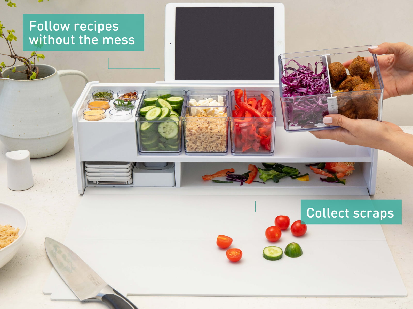 Prepdeck Mini Recipe Prep & Storage Station - New Compact Design, 8  Containers in 4 Sizes + Measurement Markings + Super-Seal Lids, Deluxe  Cutting