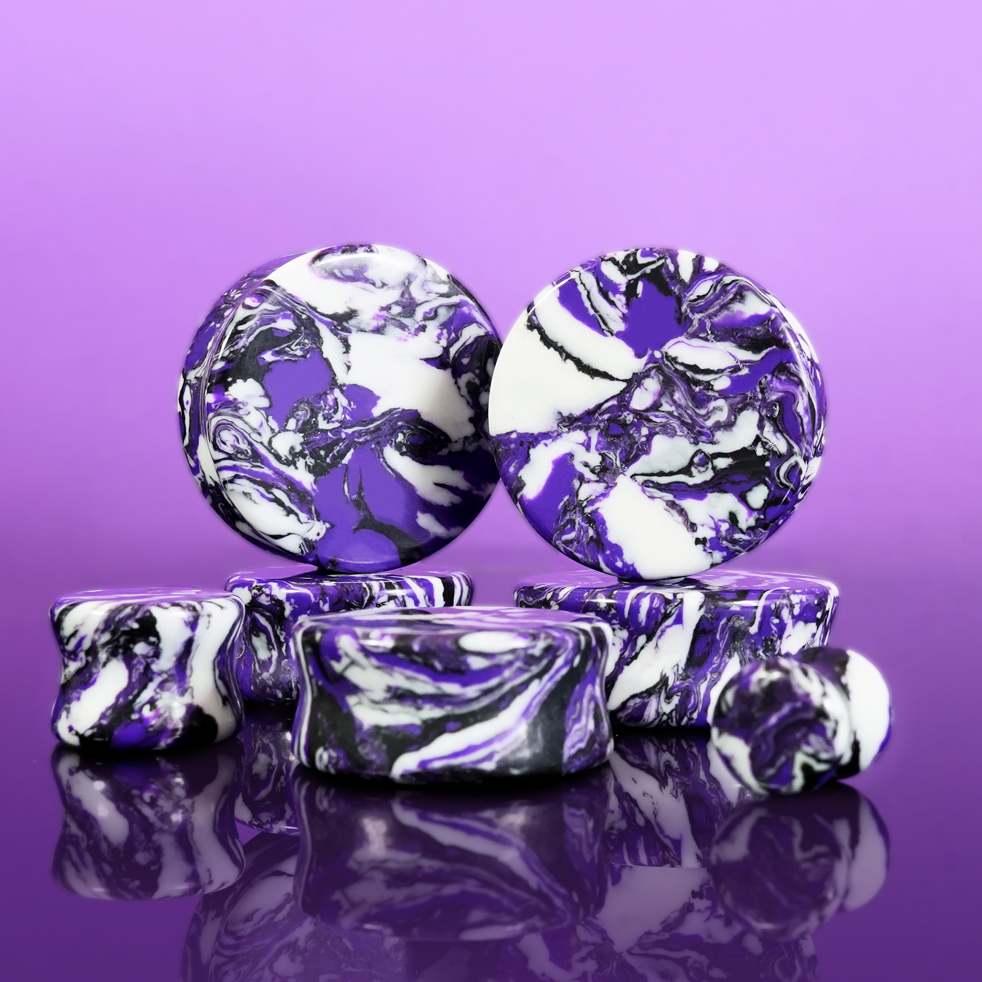 Alternative  Marble White & Purple Stone Plug / Gauge