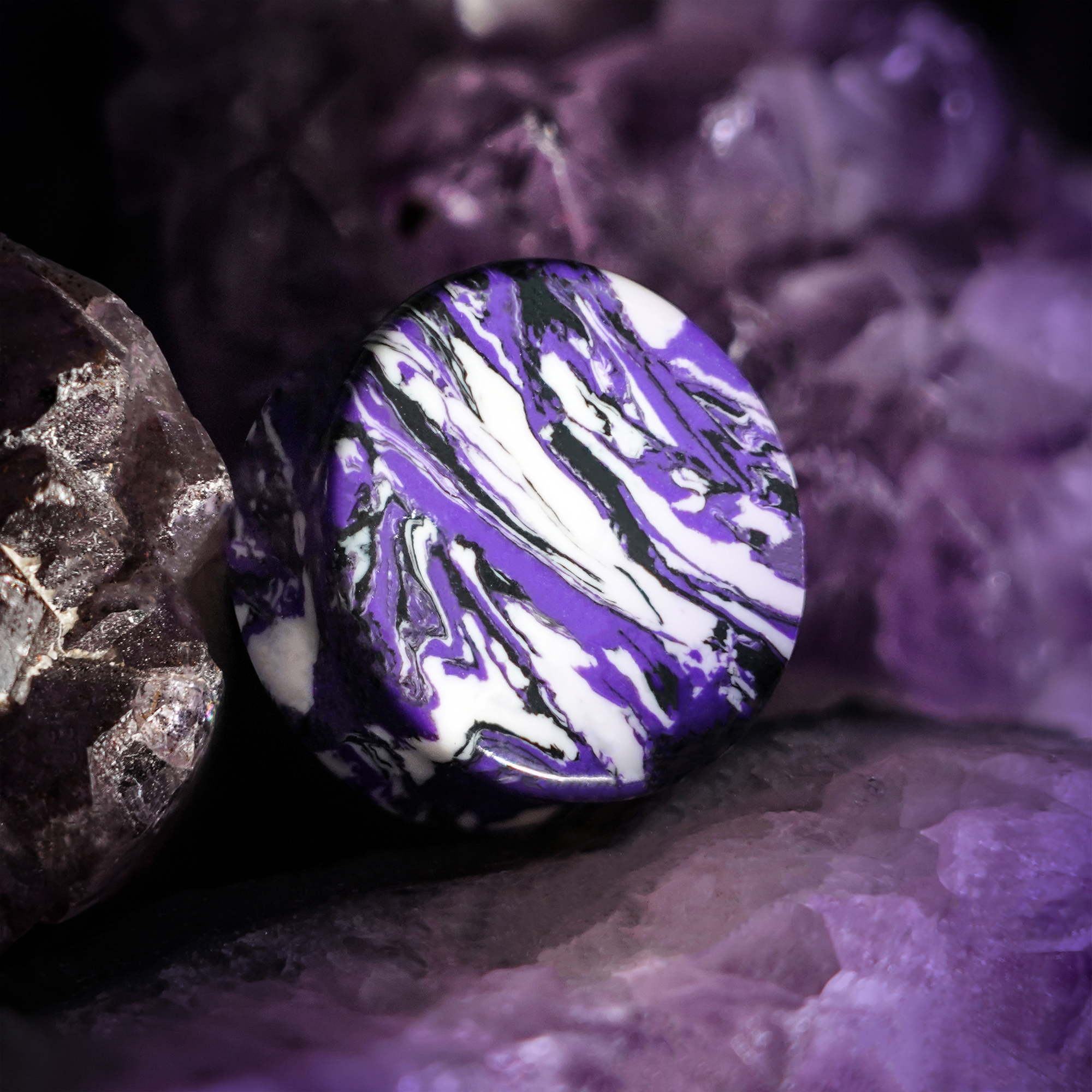 colourful  Marble White & Purple Stone Plug / Gauge