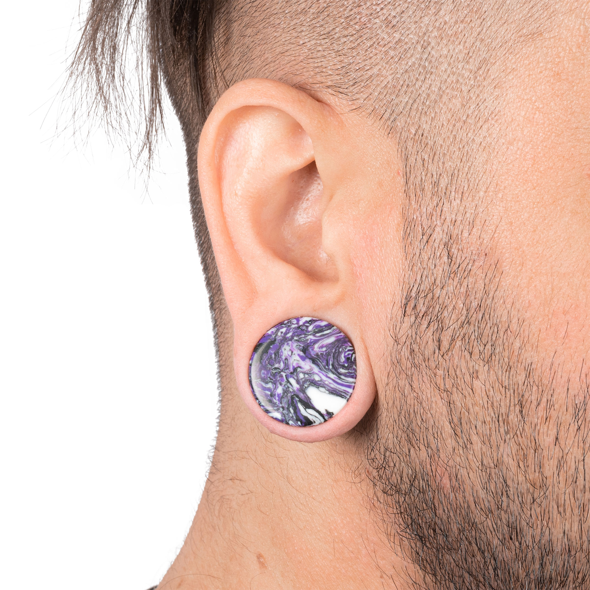Unique  Marble White & Purple Stone Plug / Gauge
