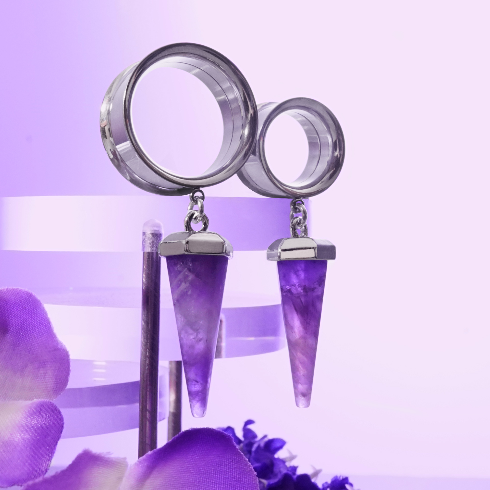 Gothic  Amethyst & Silver Dangle Plug
