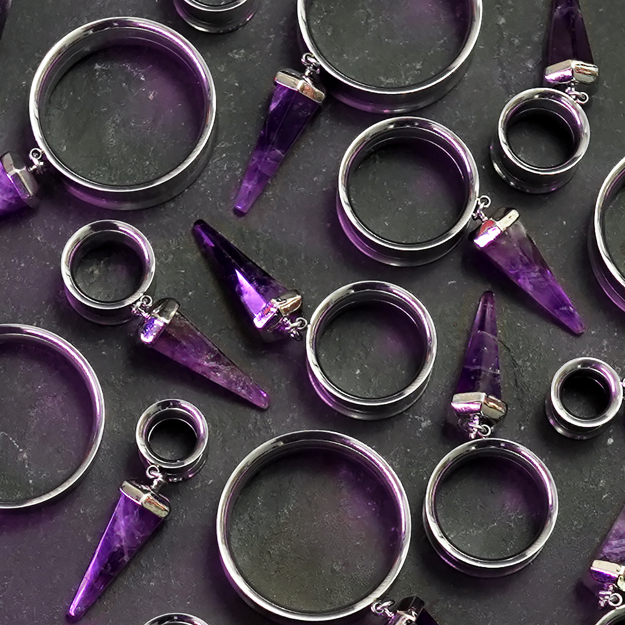 Unique  Amethyst & Silver Dangle Plug