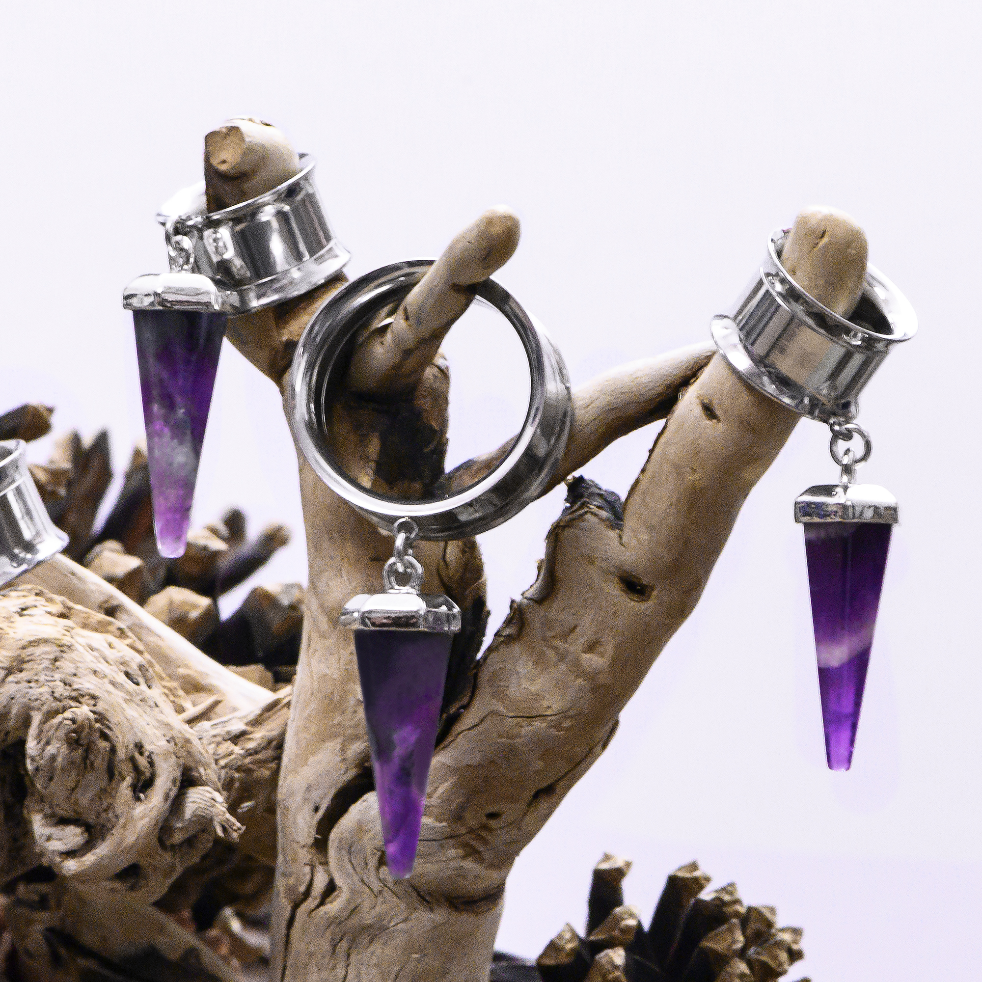 cool  Amethyst & Silver Dangle Plug