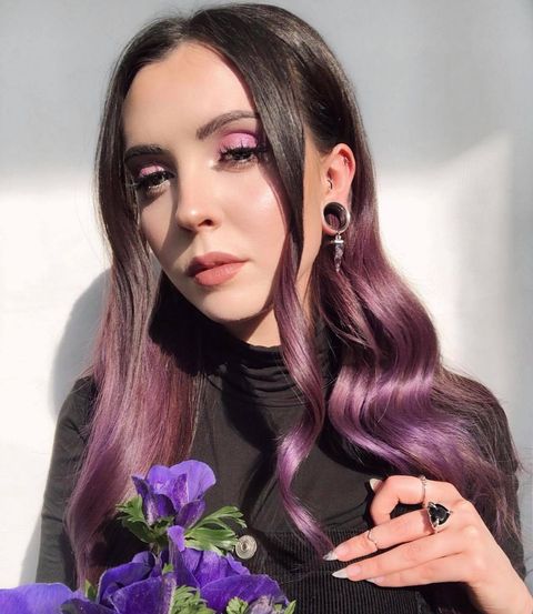 Girl wearing cute  Amethyst & Silver Dangle Plug
