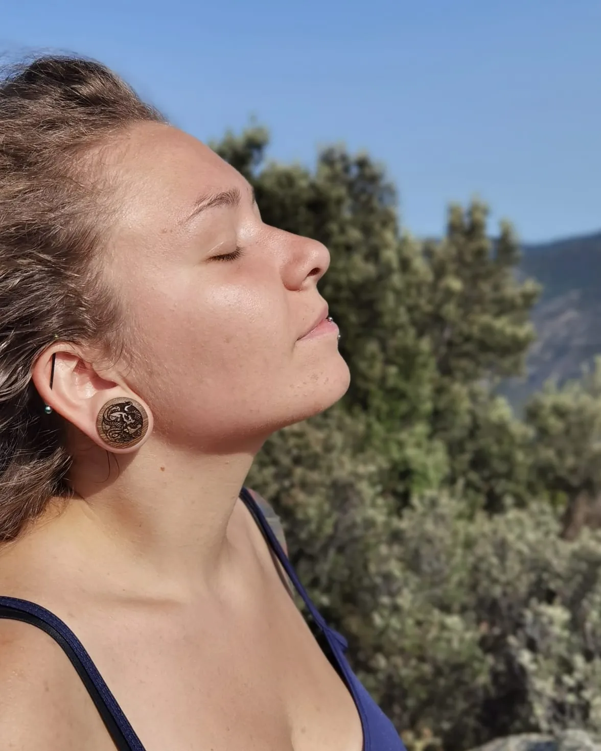 Starburst Mandala Zierstattoo Plug / gauge - Schwarzes Glas | Doppelaufgeweitet mit flachem Gesicht