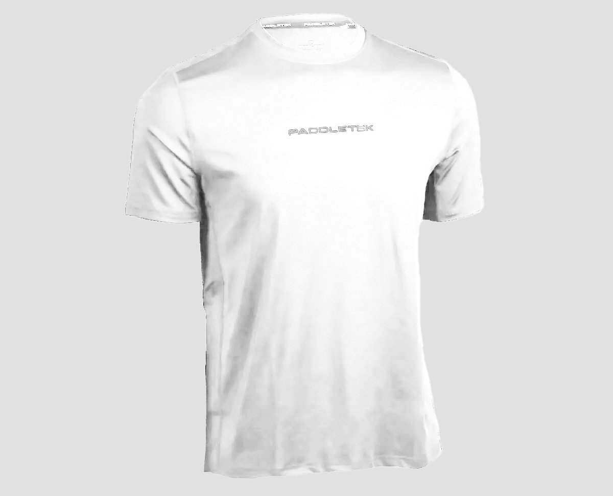 Front view of Men's performance short sleeve tee in white - large size