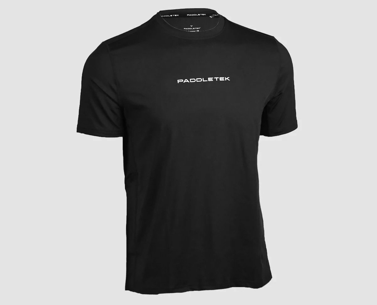 Front view of Men's performance short sleeve tee in black - extra large size