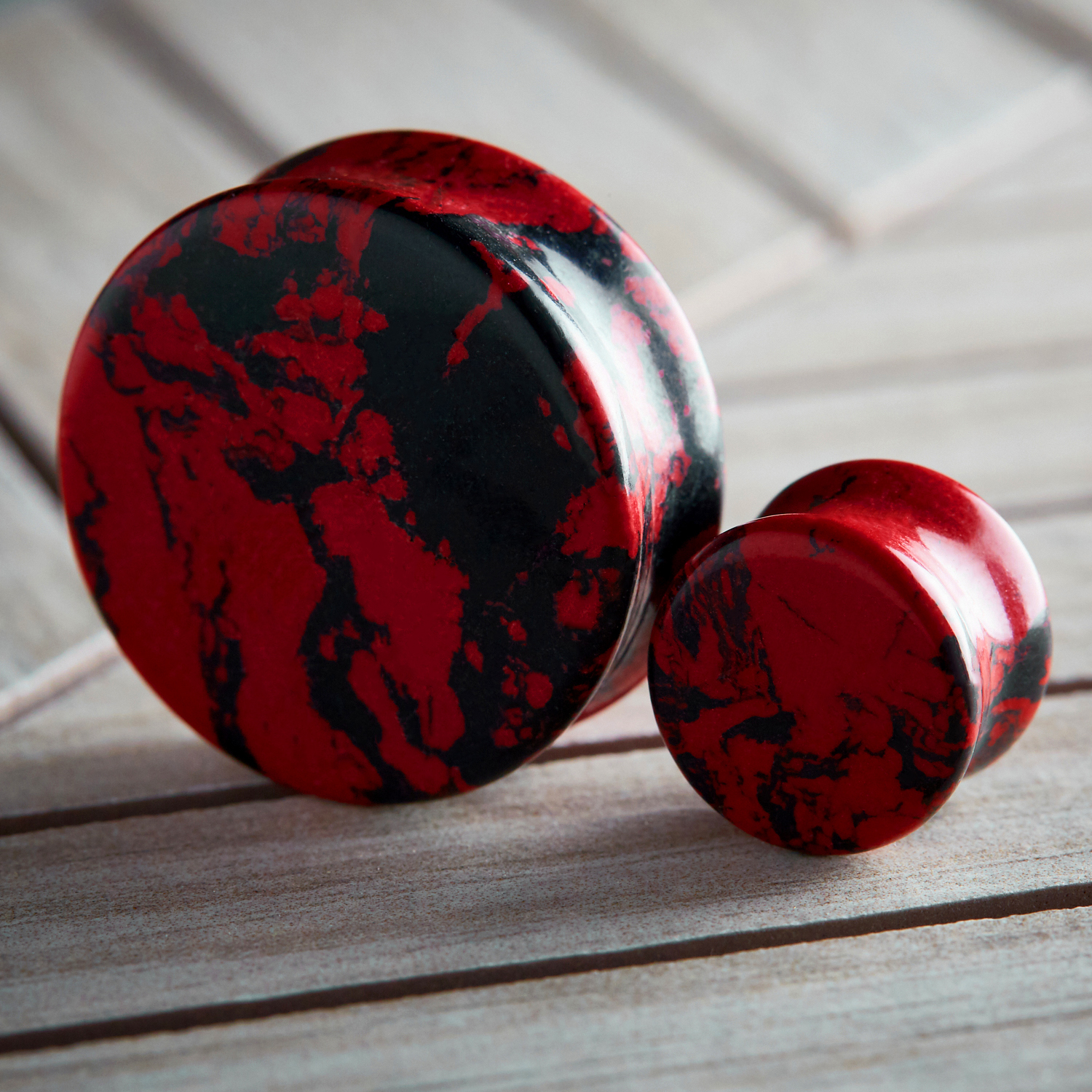 Beautiful  Marble Black & Red Stone Plug / Gauge