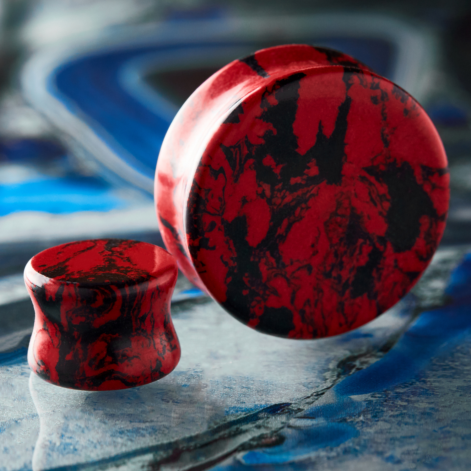 Amazing  Marble Black & Red Stone Plug / Gauge