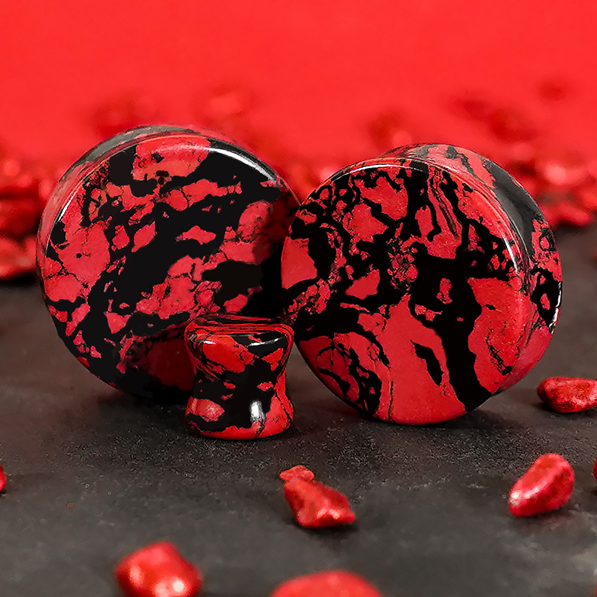 Alternative  Marble Black & Red Stone Plug / Gauge