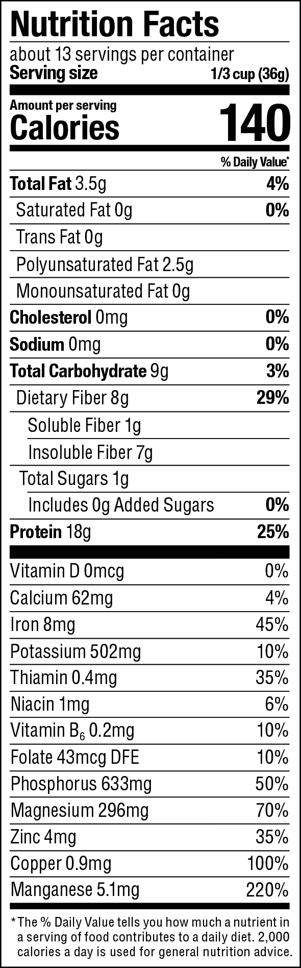 Balanced Protein + Fiber Nutrition label