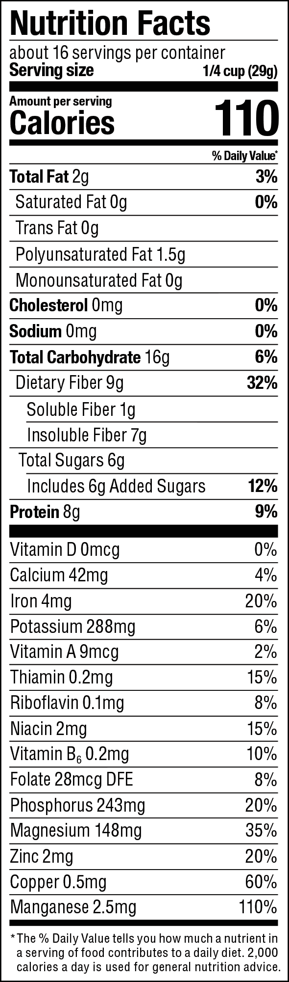 Max Fiber Chocolate Nutrition label