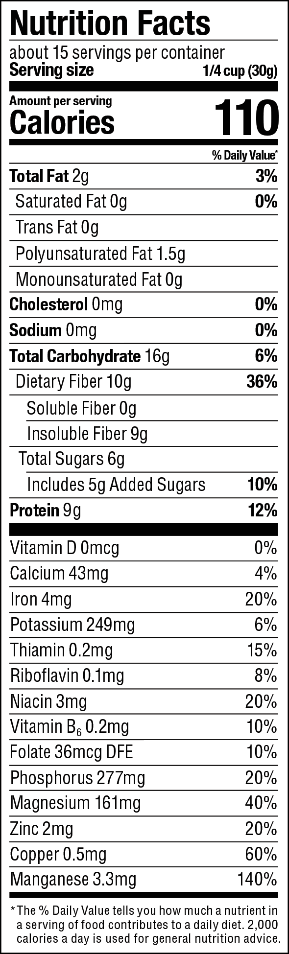 Max Fiber Vanilla Nutrition label