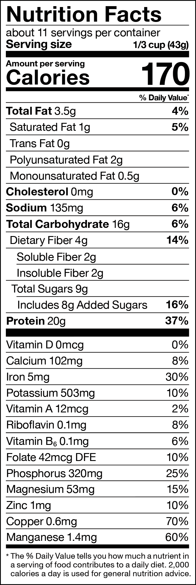 Complete Plant Protein Blend Chocolate Nutrition label