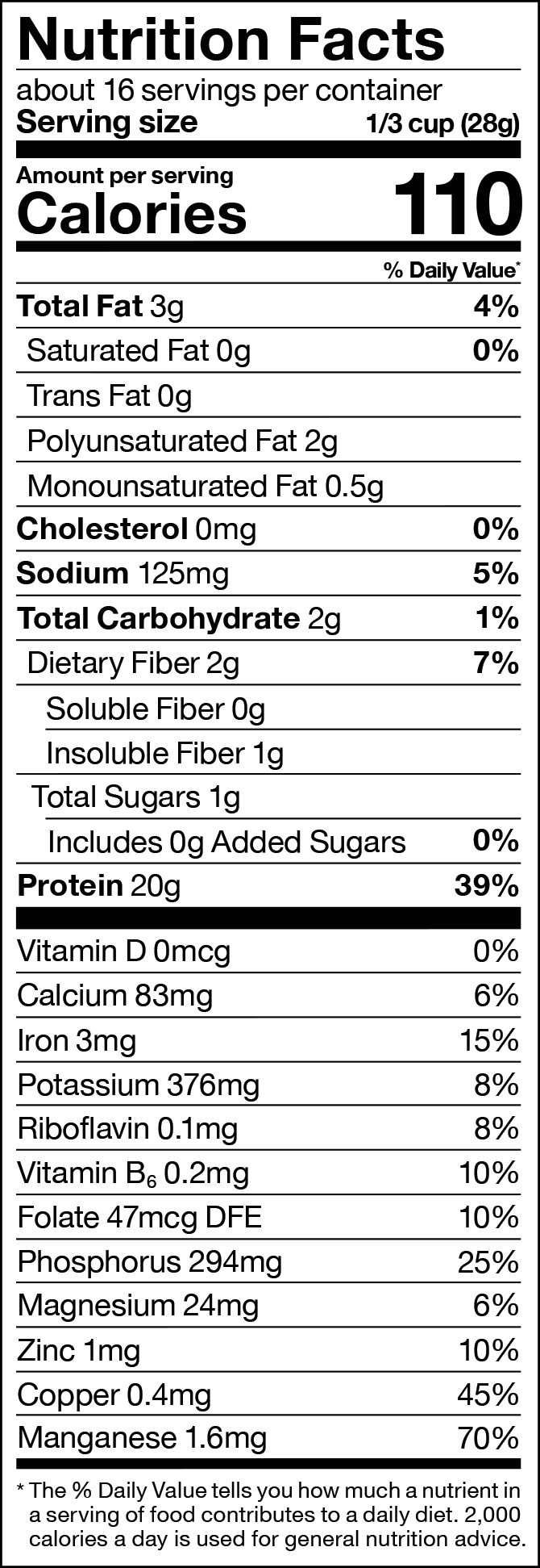 Complete Plant Protein Blend Unsweetened Nutrition label