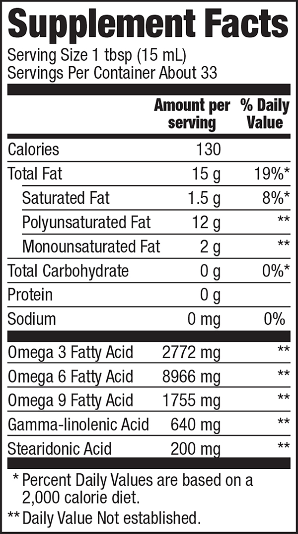 Organic Hemp Seed Oil Nutrition label
