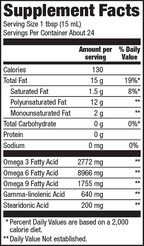 Natural Hemp Seed Oil Nutrition label