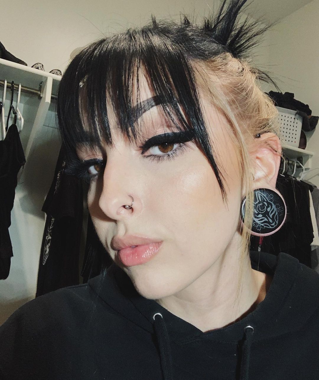 Kitsune Fox Mask Plug / Gauge - Schwarzes Glas | Doppelaufgeweitet mit flachem Gesicht