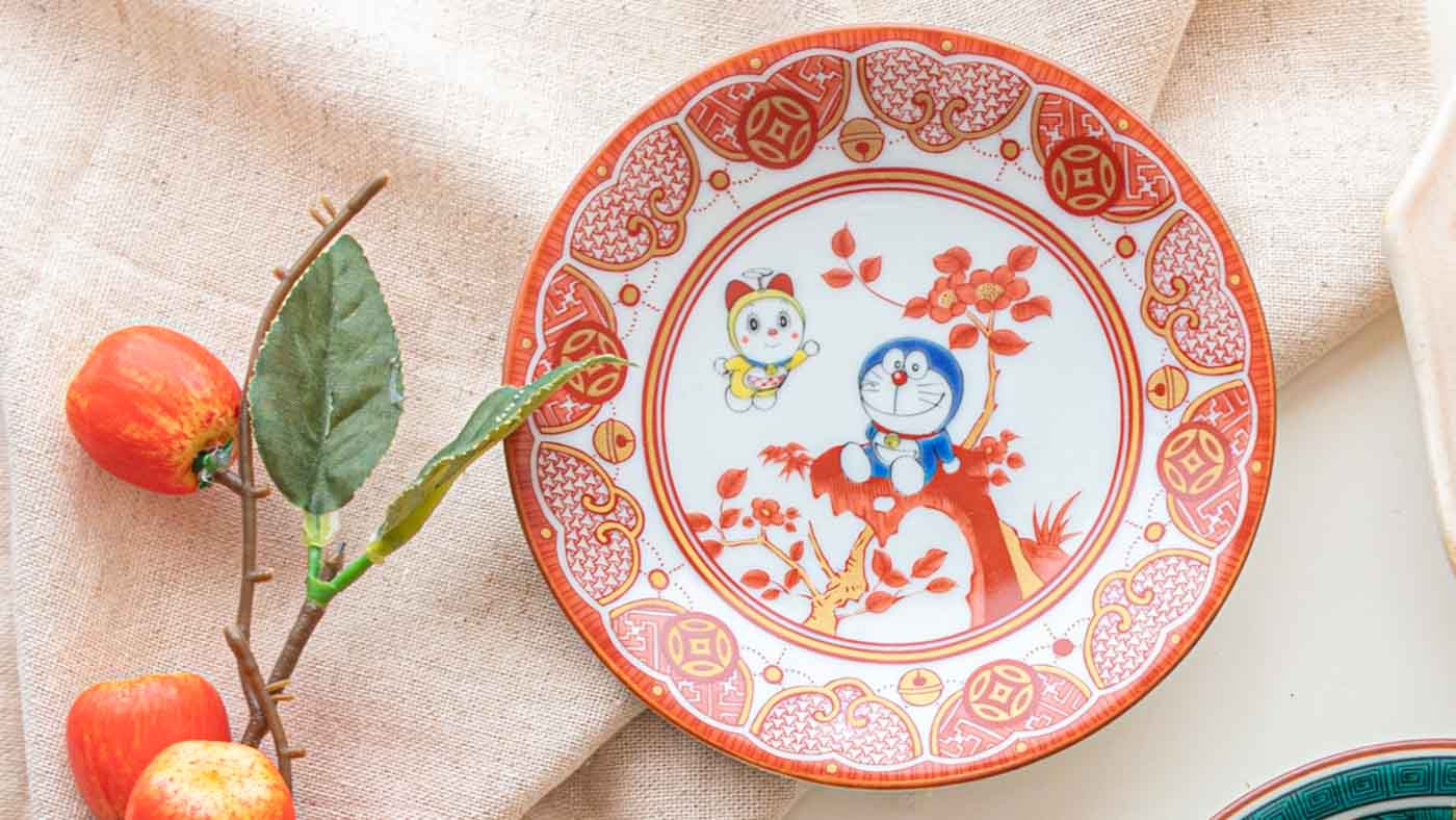 Doraemon Akae Kutani Sauce Plate JAPAN KUTANI SHOP