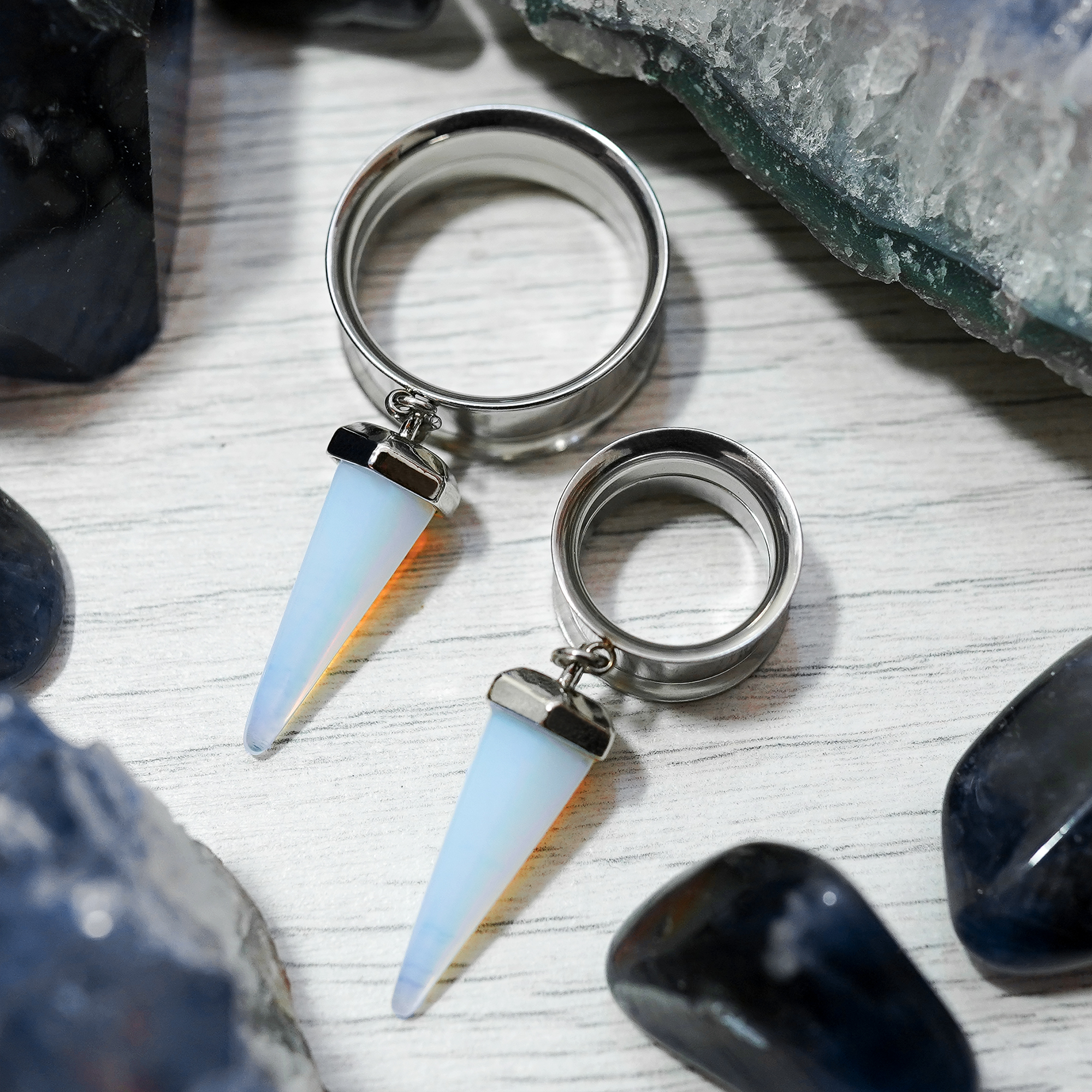  Opalite & Silver Dangle Plug