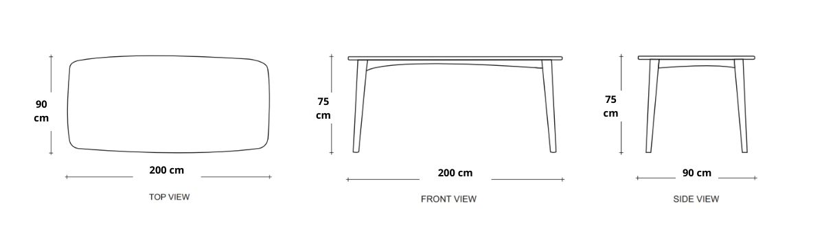 Grasshopper Rectangular Dining Table 220(CM) - European Oak dimensions desktop