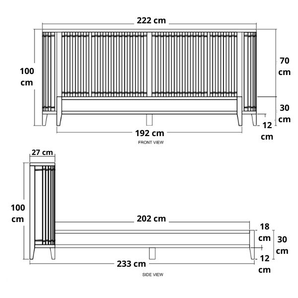 Koppar King Bed without Storage  - FSC Certified Teak dimensions mobile