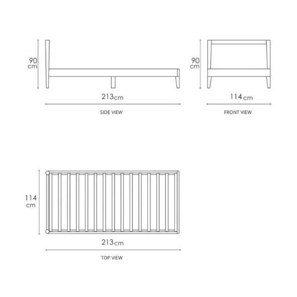 Vintage King Single Bed  - European Oak dimensions mobile