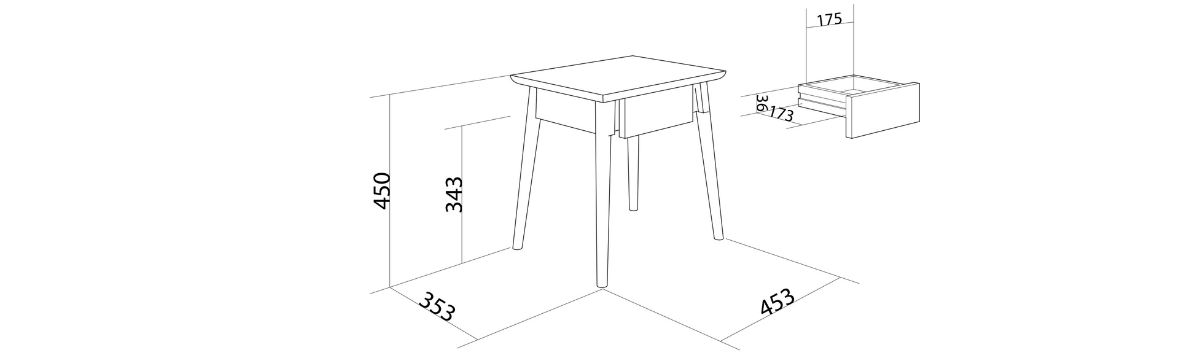 Vintage Bedside  European Oak dimensions desktop