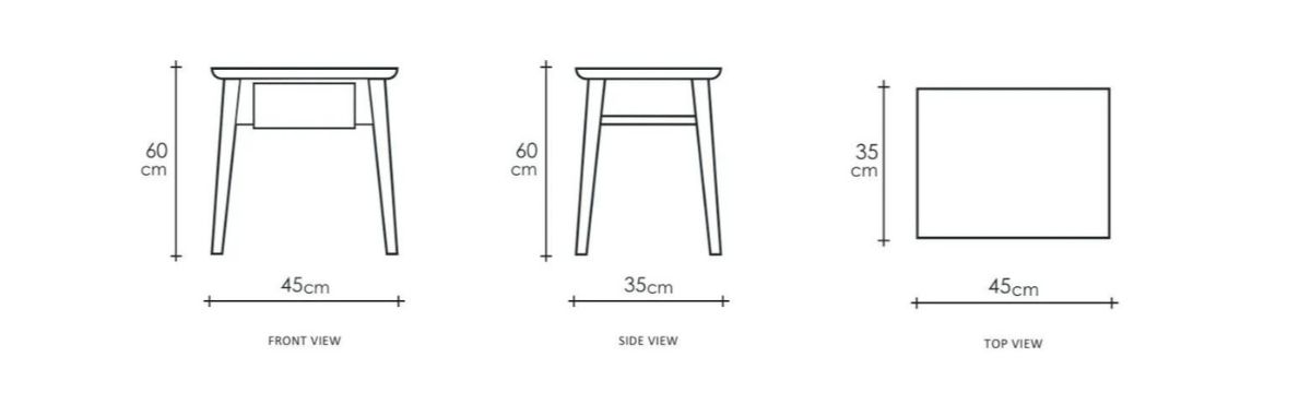 Vintage Bedside  European Oak dimensions desktop