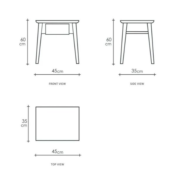 Vintage Bedside  European Oak dimensions mobile