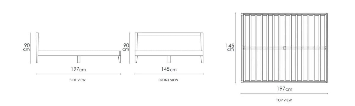 Vintage Single Bed  - Satin Black dimensions desktop