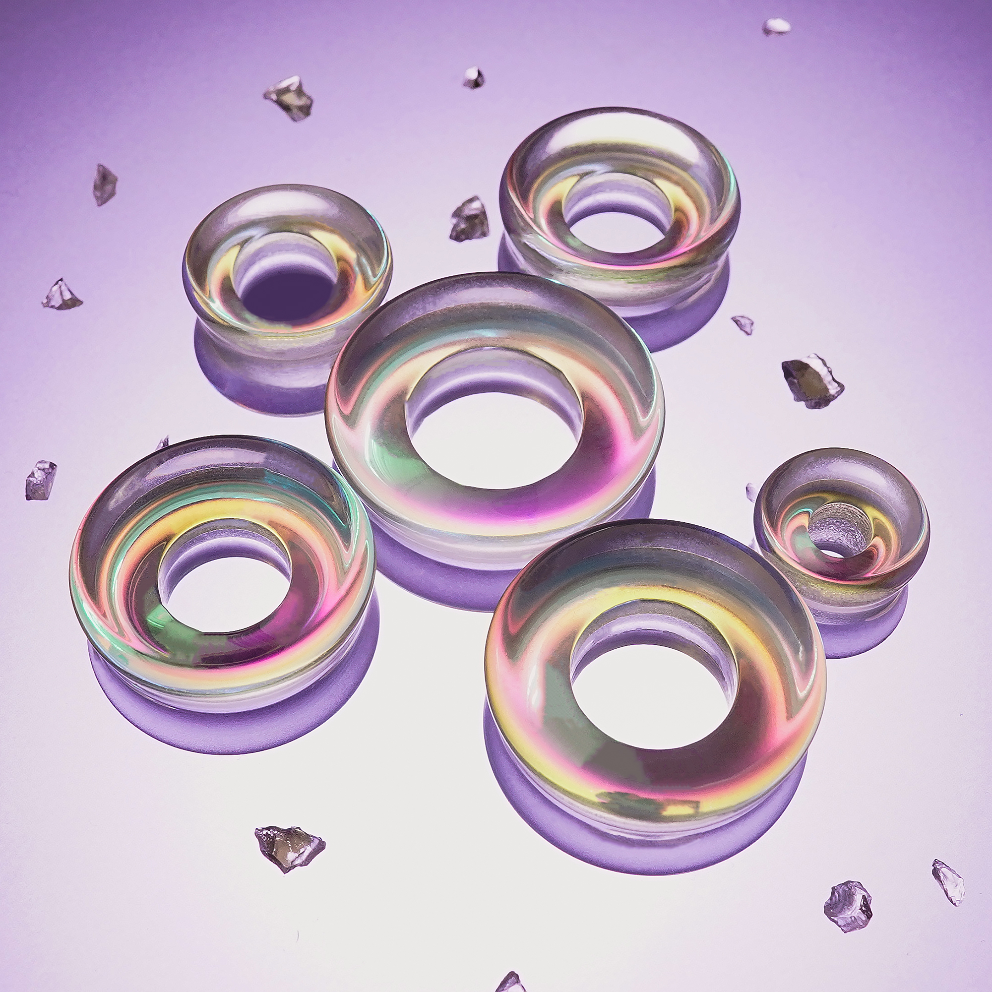 clear  Blue & Green Iridescent Glass Ear Tunnel