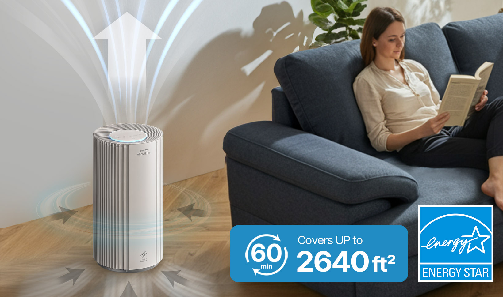 Airmega 350 covers up to 2640 sq ft