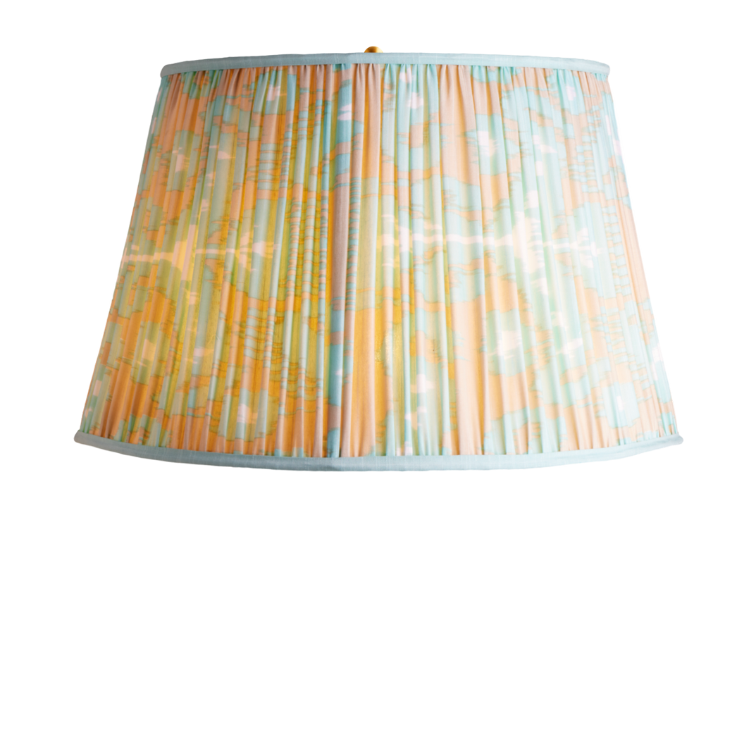 20 inch straight empire shade in koyari ikat turquoise and ecru silk