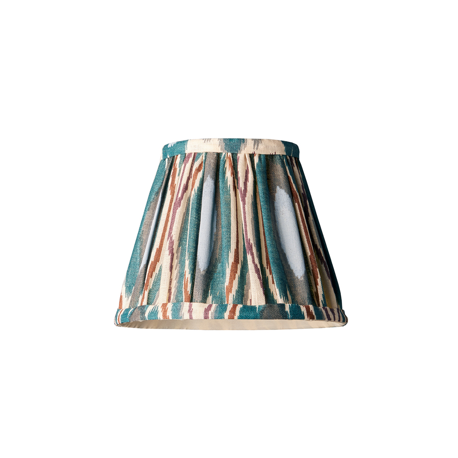 7 inch pendant lamp shade in teal heraldic ikat printed linen