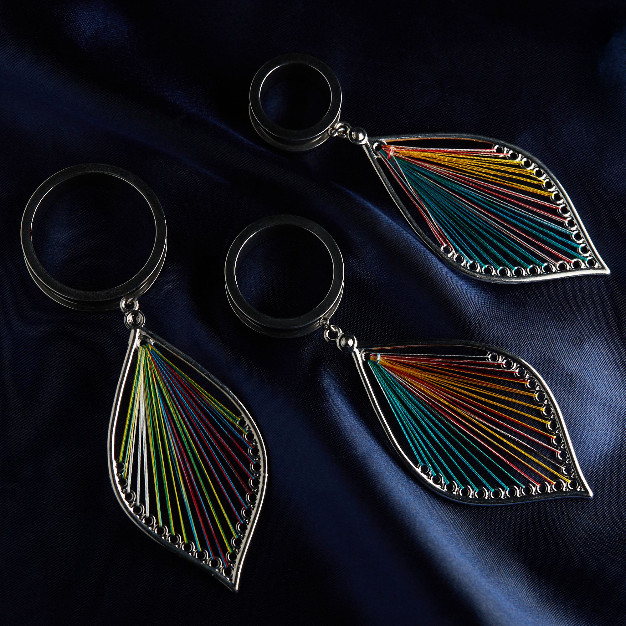 unique  Multicoloured Silver Steel Dangle Feather Plug / Tunnel / Gauge