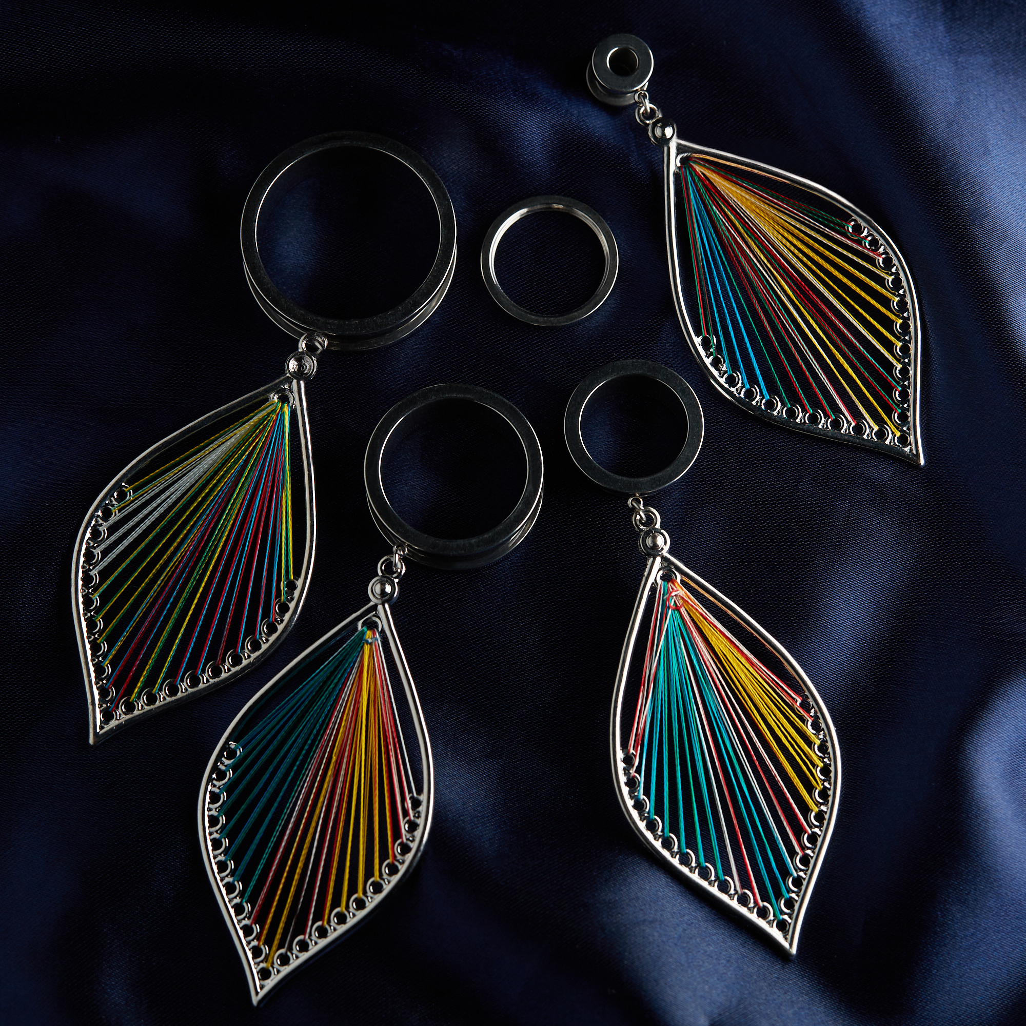 fun beautiful  Multicoloured Silver Steel Dangle Feather Plug / Tunnel / Gauge