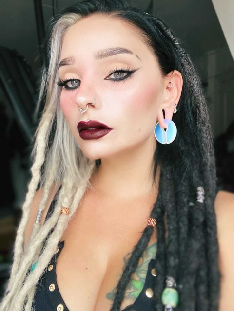 Girl wearing cool  Opalite Glass - Circular Keyhole Ear Weights (Pair)
