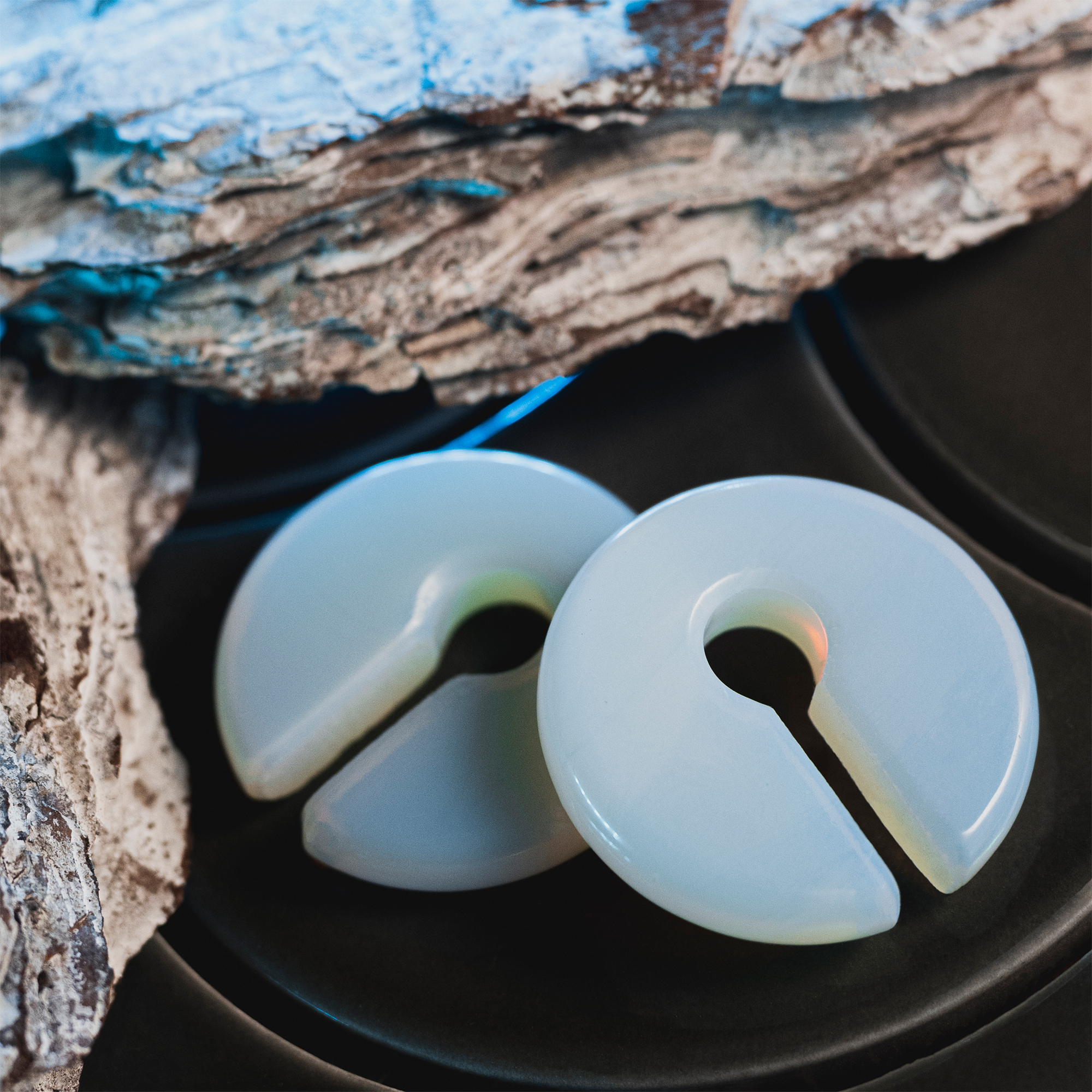beautiful  Opalite Glass - Circular Keyhole Ear Weights (Pair)