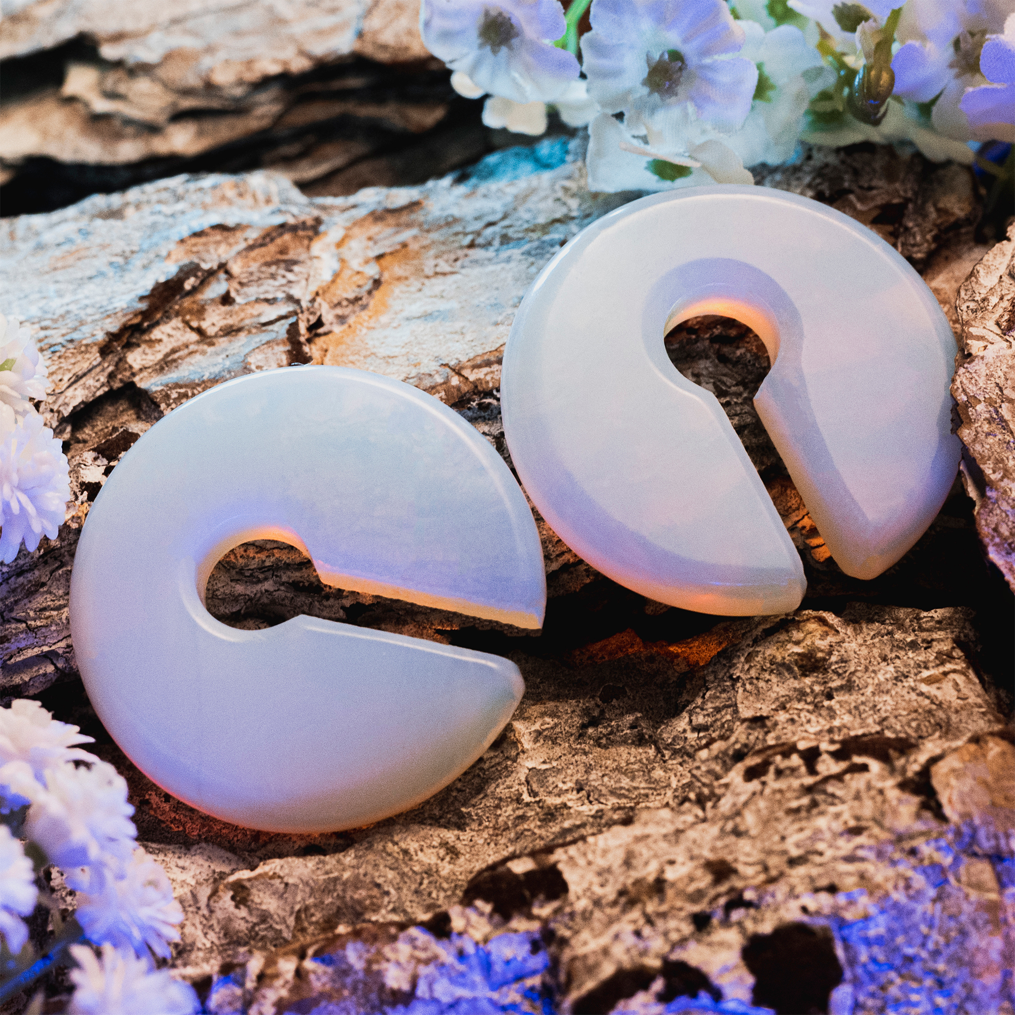 Handmade  Opalite Glass - Circular Keyhole Ear Weights (Pair)