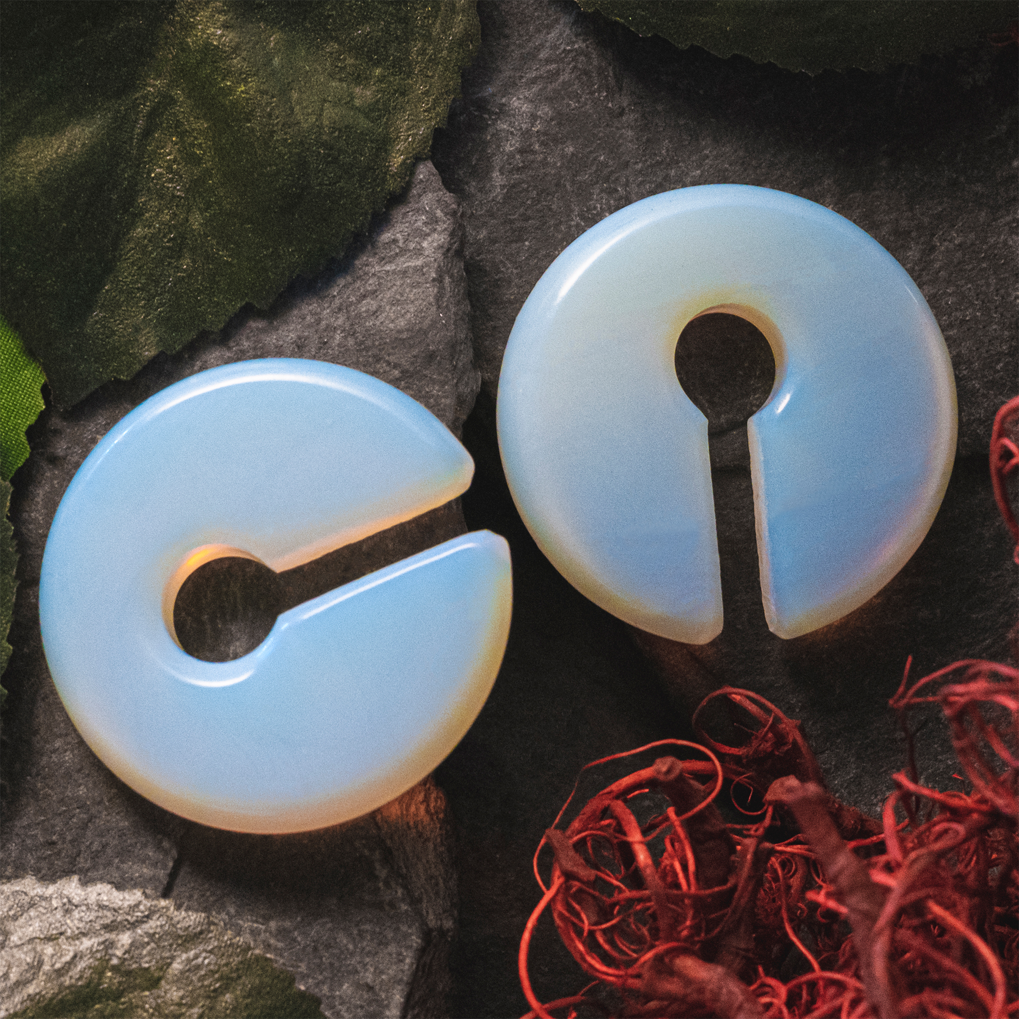 light  Opalite Glass - Circular Keyhole Ear Weights (Pair)