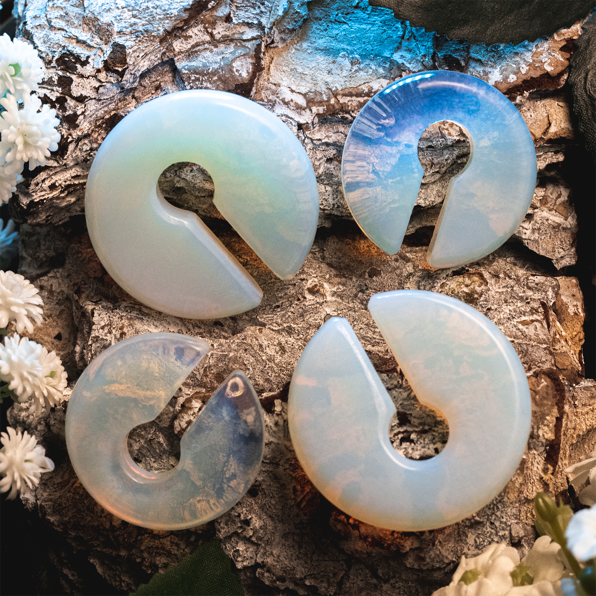 Unique  Opalite Glass - Circular Keyhole Ear Weights (Pair)