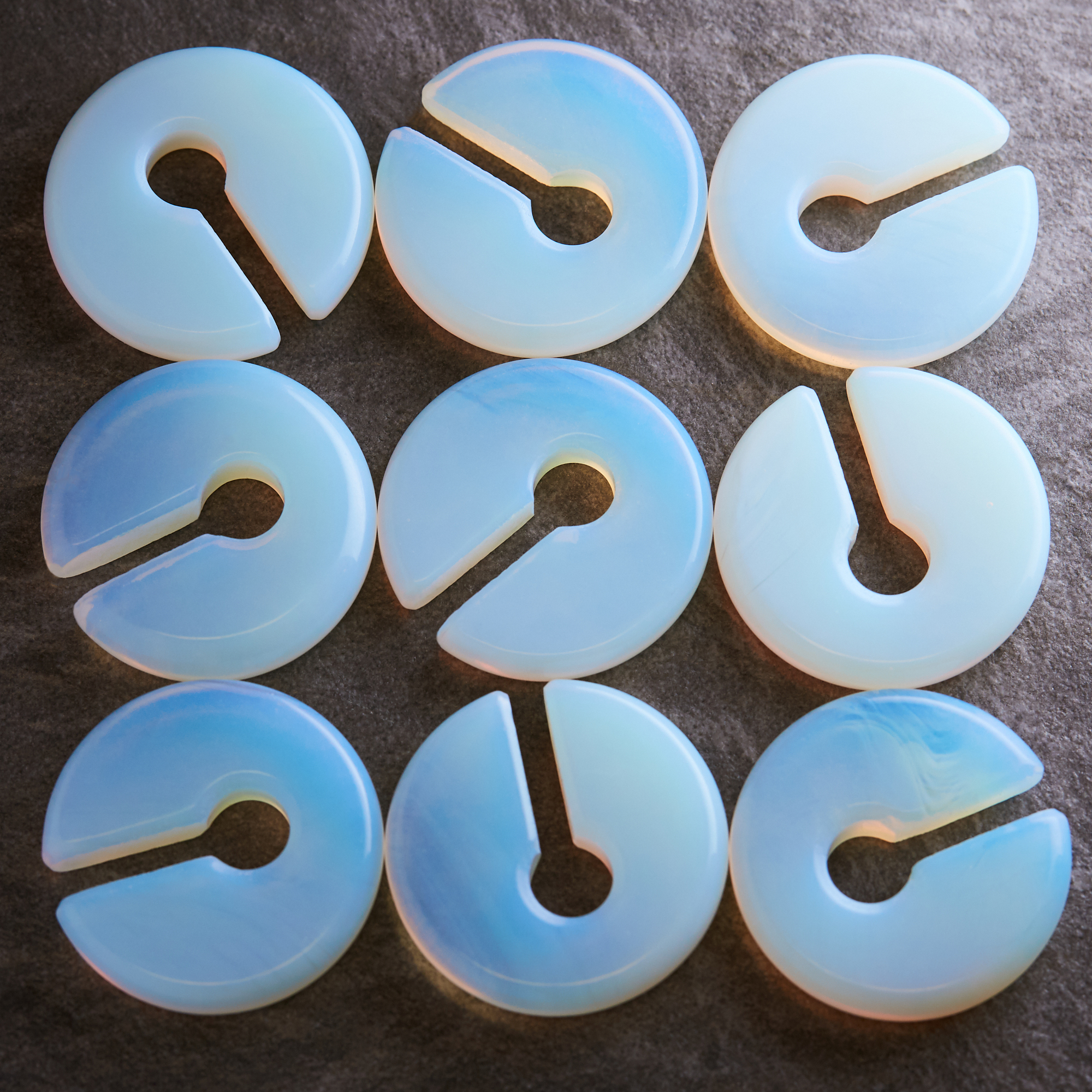 clear  Opalite Glass - Circular Keyhole Ear Weights (Pair)