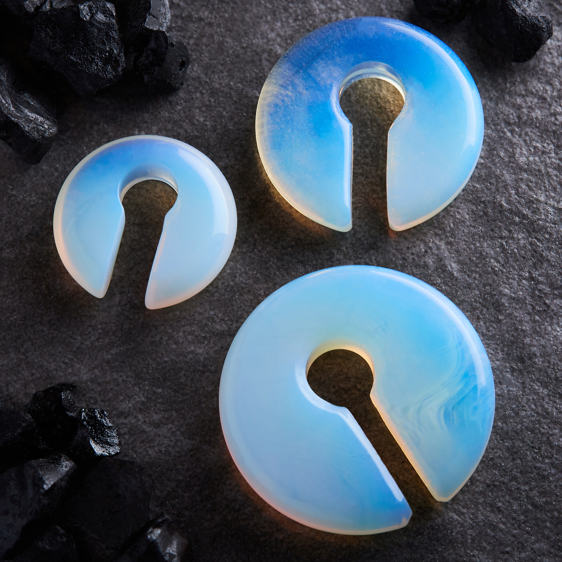 High quality  Opalite Glass - Circular Keyhole Ear Weights (Pair)