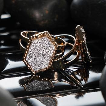 Custom Plugs - SIlver & Gold Druzy Ring