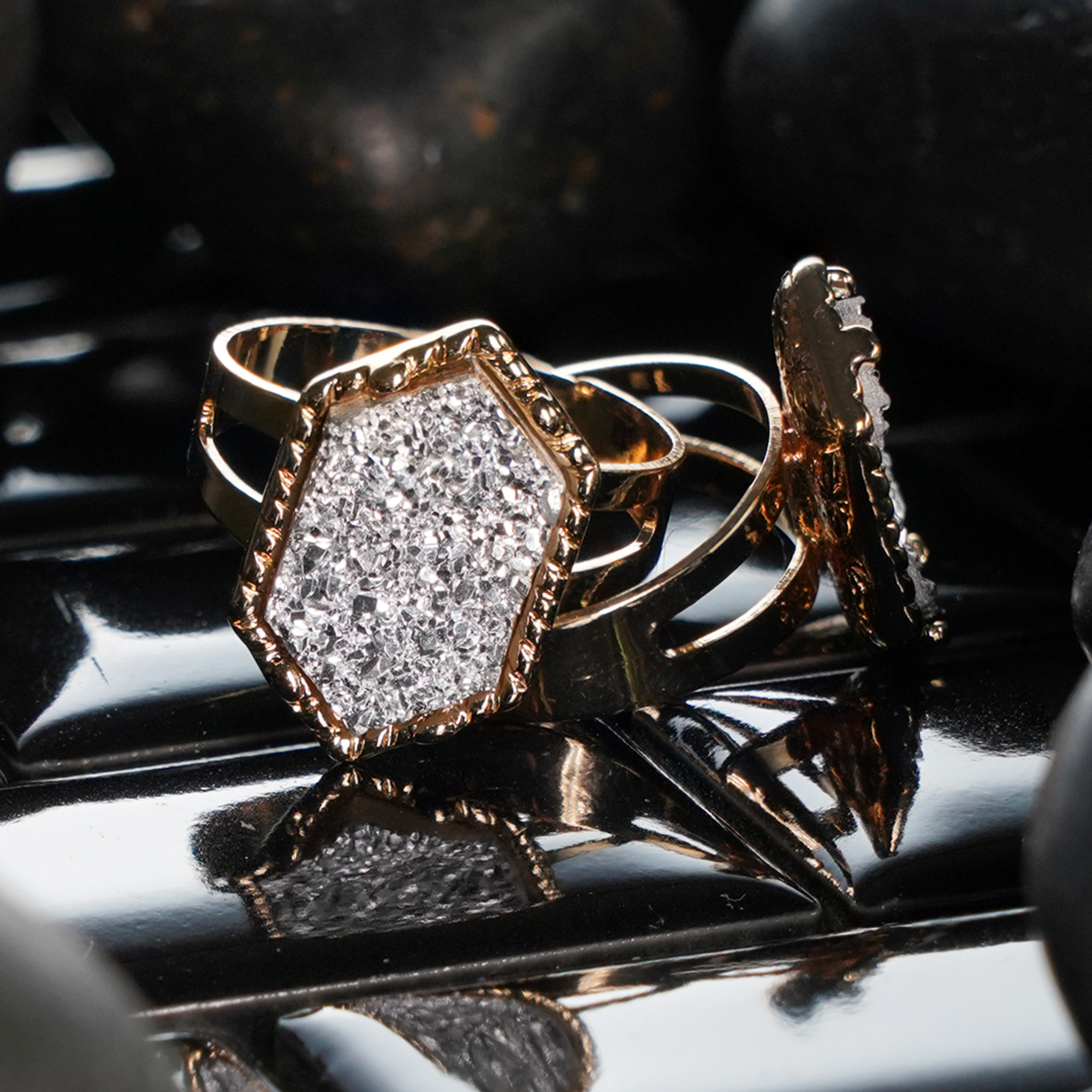 Custom Plugs - SIlver & Gold Druzy Ring