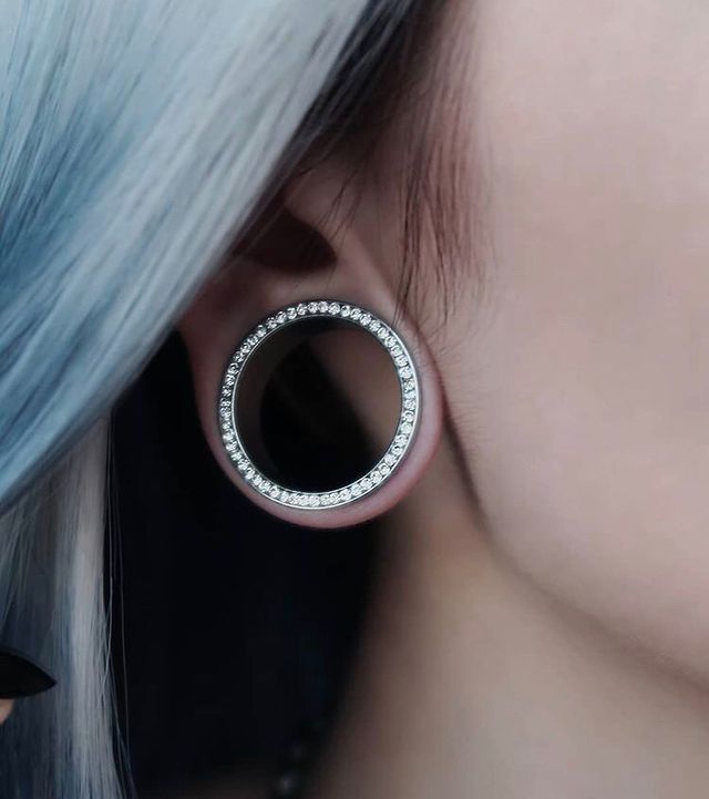 Alternative  Silver Clear Diamond Screwback Stainless Steel Tunnel