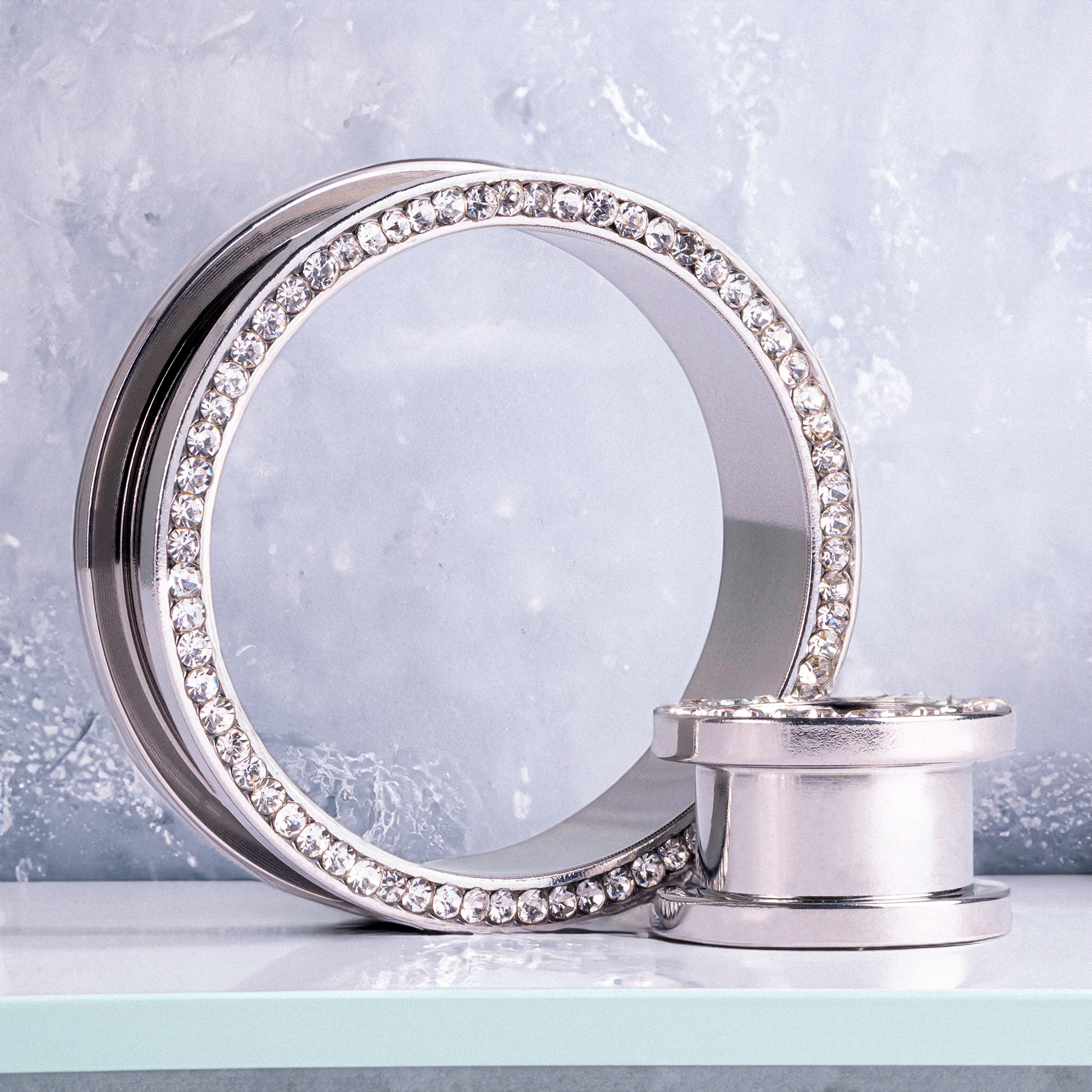 cool  Silver Clear Diamond Screwback Stainless Steel Tunnel