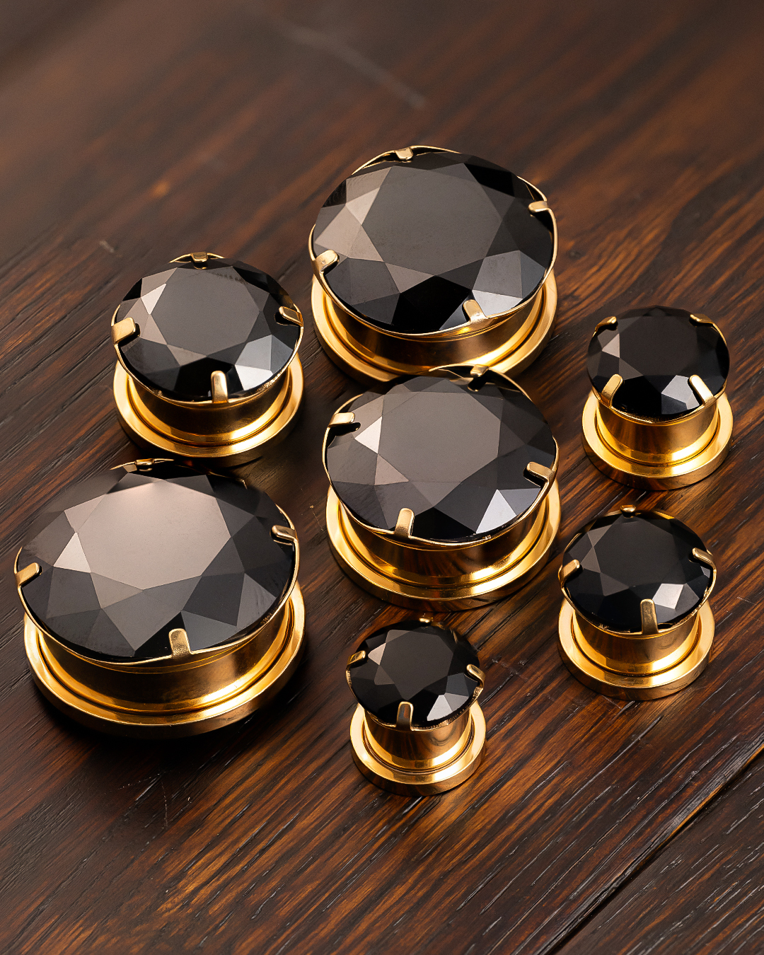 Classy  Gold Black Diamond Metal Ear Gauge / Plug