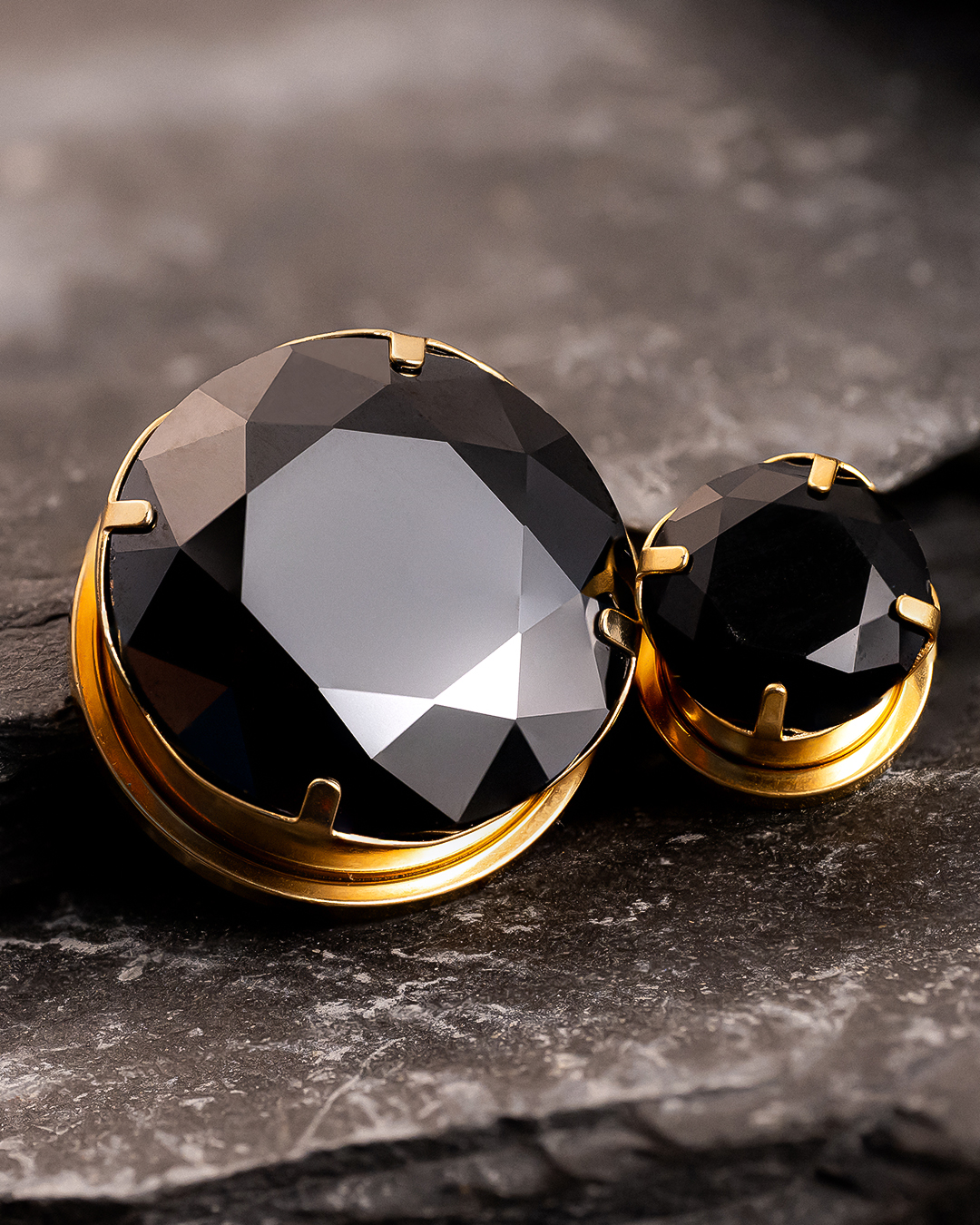 Elegant  Gold Black Diamond Metal Ear Gauge / Plug